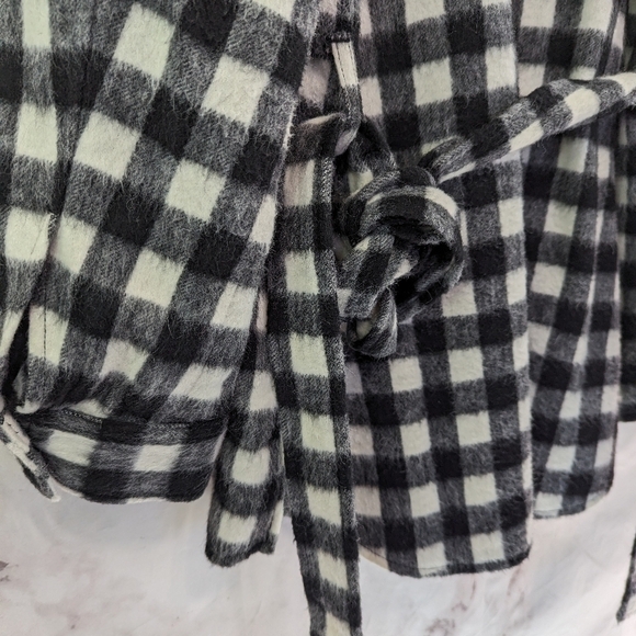 TALBOTS Shirt Jacket Womens 2X Wool Black White Plaid Button Up Sash Buffalo - Picture 8 of 12